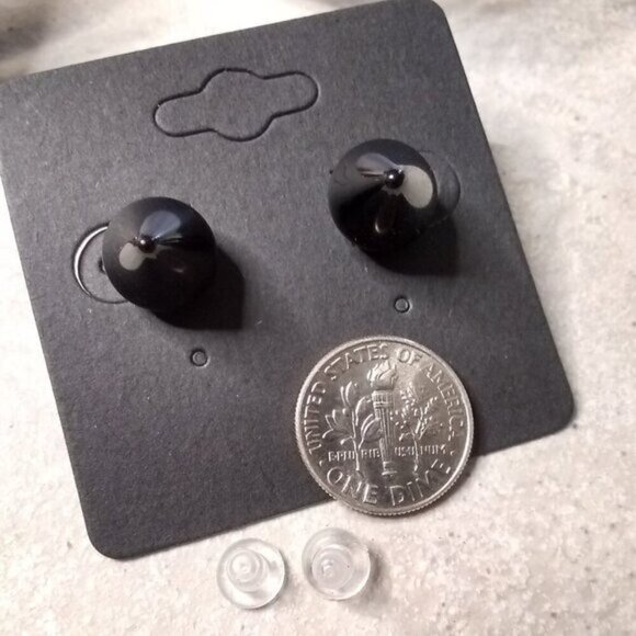 Unisex! Black Onyx ~ Cone Spike Studs Posts Earrings ~ Sexy Edgy Cool Punk Goth - Picture 2 of 4